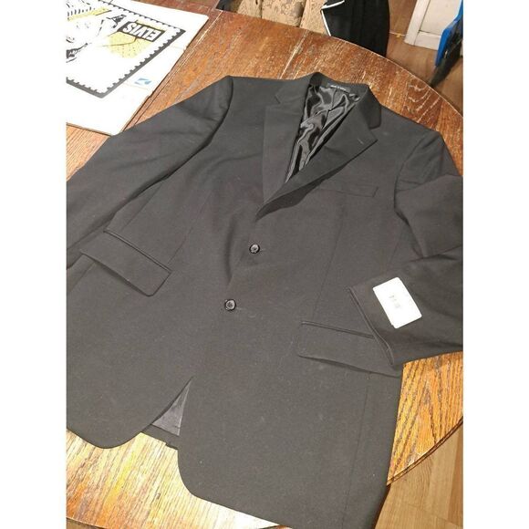 New 44L Black Single Breast Notch Lapel Suit Sports Coat Jacket Blazer NWT - Picture 1 of 6